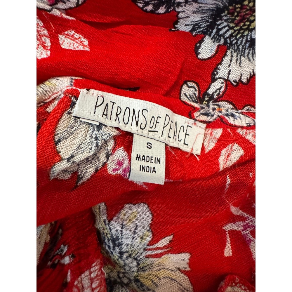 Patrons of Peace Anthropologie Red Floral Ruffle Peplum Cami Top Small - Picture 3 of 8